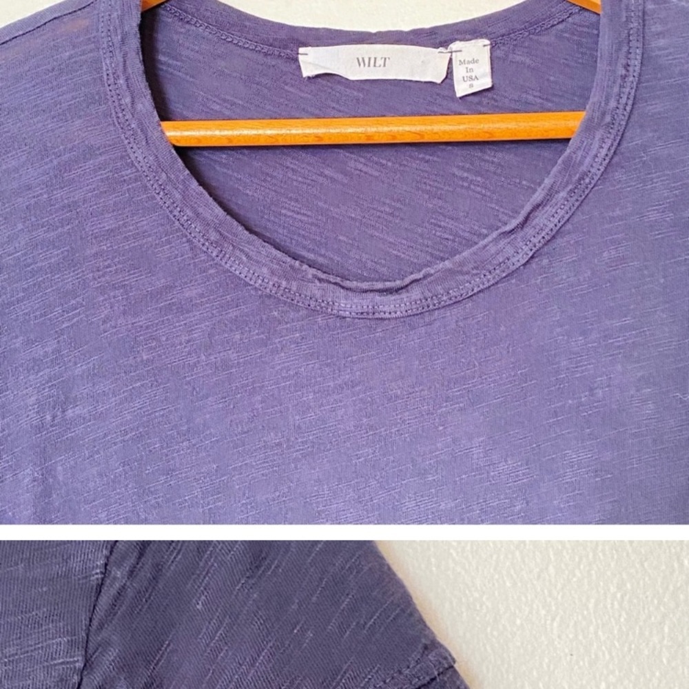 WILT Navy Blue Cotton Short Sleeved Raw Edge Tee Shirt Dress size Small - Picture 3 of 5